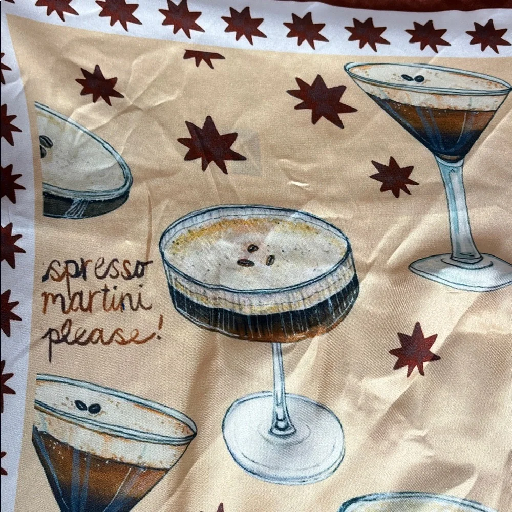 Anthropologie Nicki Ackerman Cocktail Party Themed Espresso Martini Please Scarf